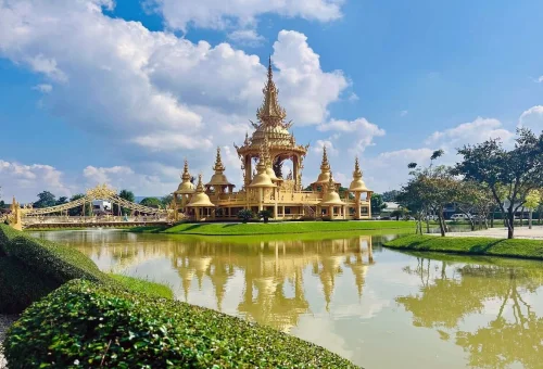 Beautiful golden Buddhist temple in Chiang Rai Thailand