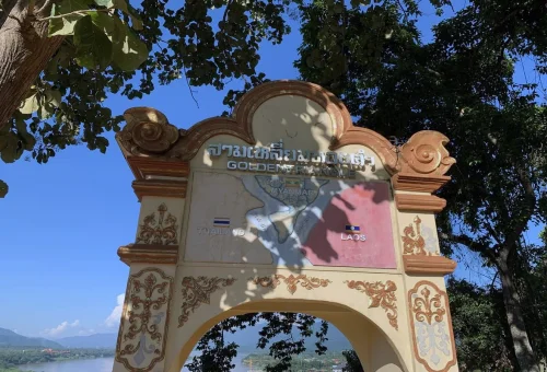 Golden Triangle sign marking Thailand Myanmar and Laos