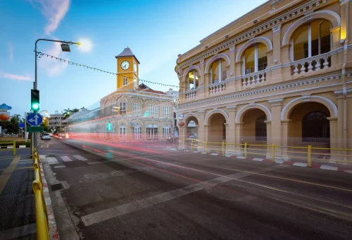 Iconic landmark building in Phuket Old Town with classic Sino-Portuguese design and historical significance