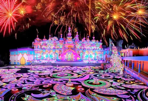 Glowing animal-shaped lanterns and fantasy light displays at night in Carnival Magic Phuket