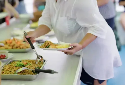 Delicious Thai lunch buffet served on board the twilight sea canoe tour boat in Phang Nga Bay