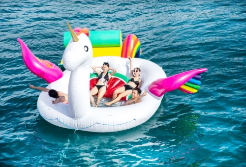 Inflatable water toy setup from the Elizabeth private sailing yacht in Phuket with Phuket Travel Store