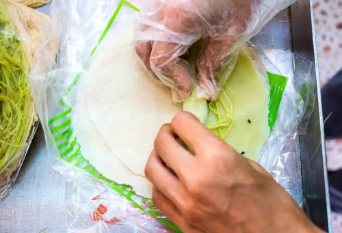 Visitor enjoying coconut ice cream while exploring Wat Na Phra Men and biking through the ruins