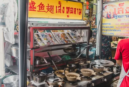 Authentic Chinese-Thai street food vendor in Chinatown Bangkok