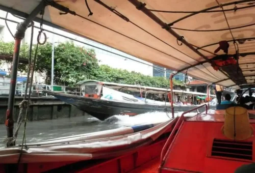 Speedboats crossing Bangkok’s busy canal routes