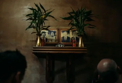 Traditional ancestor shrine inside a Chinese-Thai home