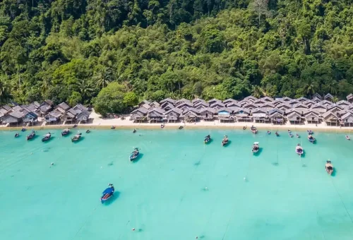 Traditional Moken sea gypsy village by the turquoise shores of Surin Islands