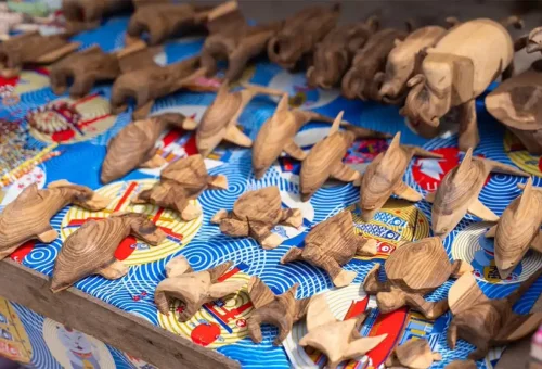 Handcrafted wooden marine animals made by the Moken sea gypsies in the Surin Islands, Thailand.