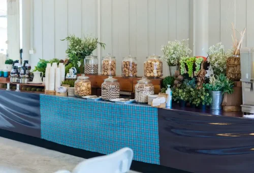 Snack bar with cookies, tea, and refreshments at tour pier
