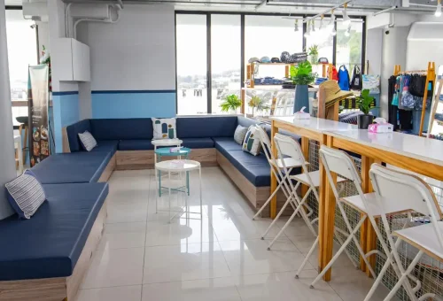 Comfortable indoor waiting lounge at Phuket Travel Store pier.