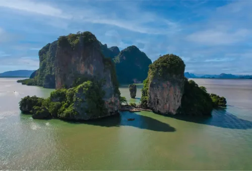 Iconic limestone karst formations at James Bond Island in Phang Nga Bay