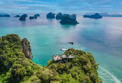 Panoramic view from Hong Island viewpoint overlooking Andaman Sea