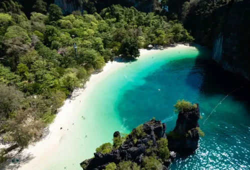 Aerial shot of Hong Island beach with crystal-clear waters