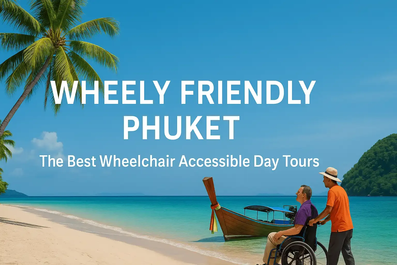 Wheelchair user overlooking Phuket coastline with guide—wheelchair-accessible day tours in Phuket.