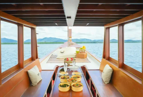 Traditional Thai lunch served on a private longtail boat in Khao Lak’s mangrove tour.