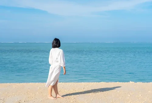 Traveler gazing at turquoise waters on secluded Pah Island beach.
