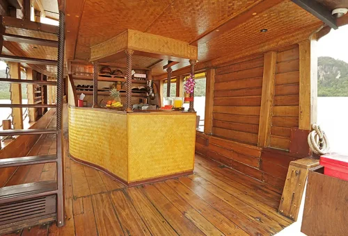 Wooden deck and tropical bar on The Cruise Day Tour Phuket
