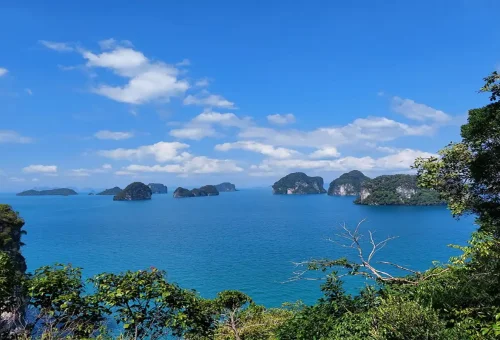 Panoramic view of Phang Nga Bay islands from Koh Hong Krabi viewpoint.