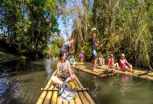 Group bamboo rafting tour on Sok River in Khao Sok Thailand