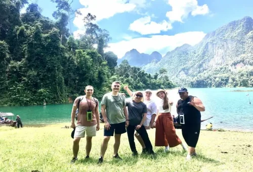 Tourists enjoying Cheow Lan Lake Explorer Day Trip with Phuket Travel Store.