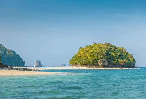 Scenic tropical view of Tup Island sandbank in Krabi.