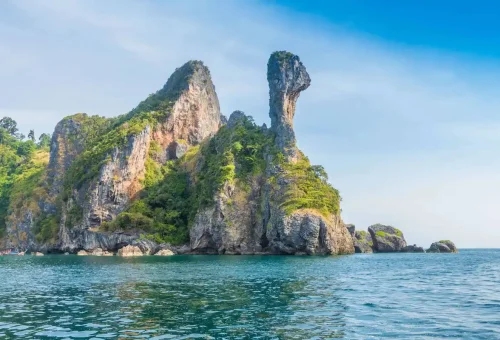 Famous rock formation at Chicken Island, Krabi, shaped like a chicken head.