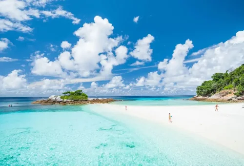 White sandy beach and crystal water at Raya Yai Island