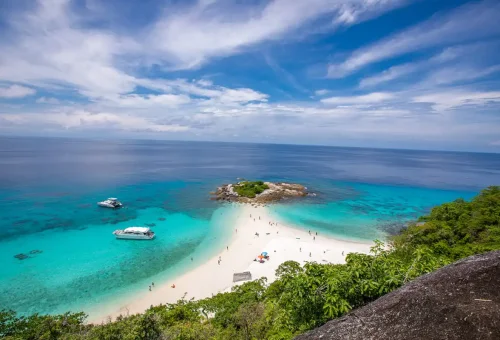 Aerial view of Raya Noi Island beach and boats