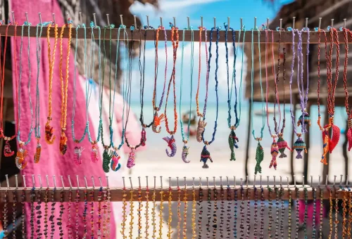 Handwoven necklaces made by Moken villagers on Surin Islands, Thailand.
