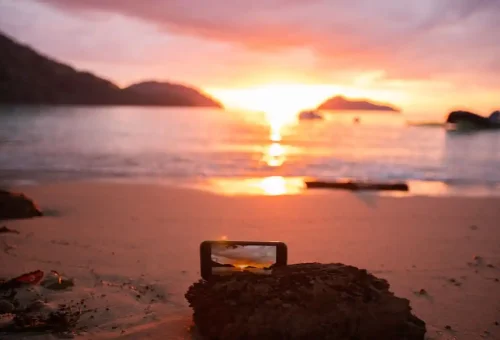 Vibrant sunset over Surin Islands beach Thailand