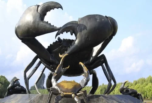 Giant black crab statue Krabi town landmark by the river