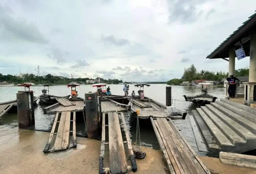 Krabi pier with longtail boats ready for departure to Koh Klang