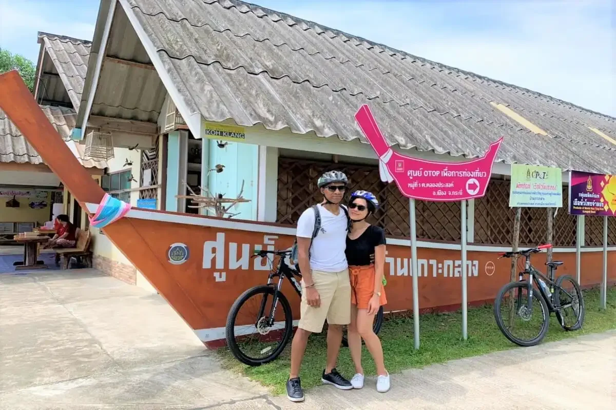 Couple at Koh Klang village cycling center in Krabi