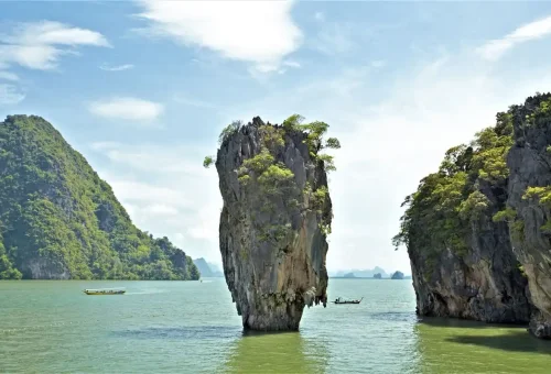 Iconic limestone karst known as James Bond Island (Koh Tapu) rising from the sea.