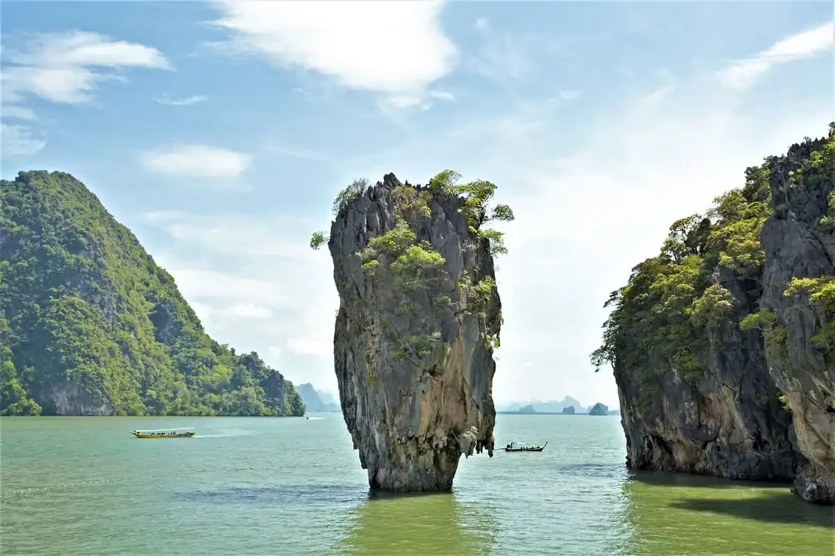 Iconic limestone karst known as James Bond Island (Koh Tapu) rising from the sea.