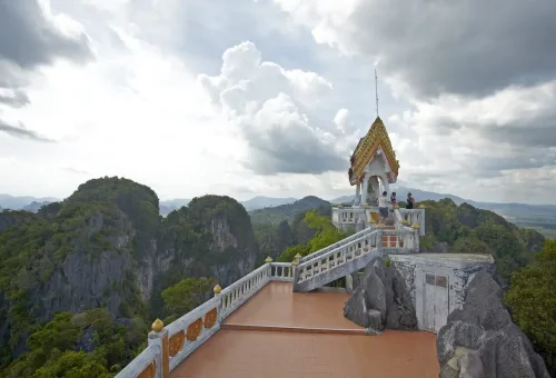 Pavilion viewpoint on the top of Tiger Cave Temple with stunning Krabi landscape.