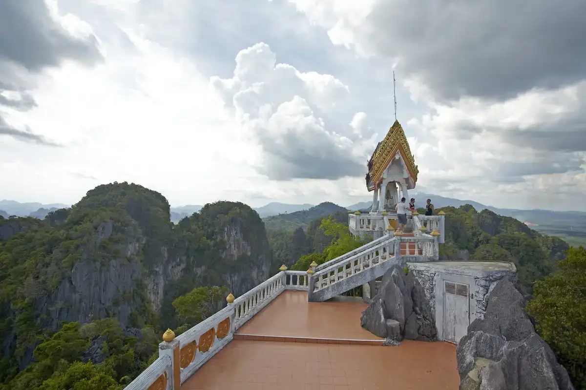Pavilion viewpoint on the top of Tiger Cave Temple with stunning Krabi landscape.