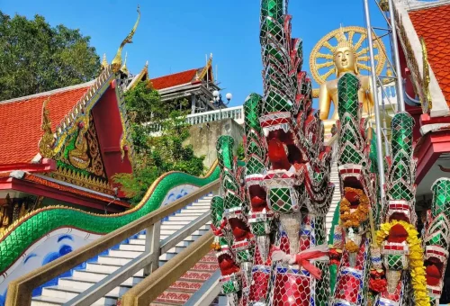 Colorful dragon staircase leading to Big Buddha Temple in Koh Samui, Thailand.