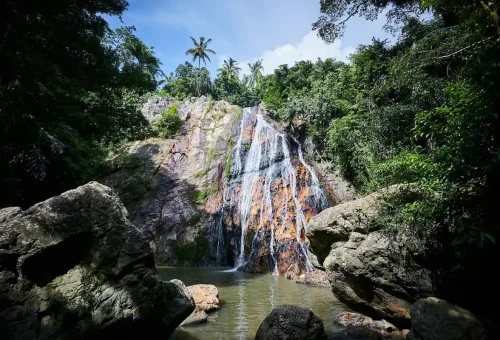 Na Muang Waterfall surrounded by tropical forest on Koh Samui Island.