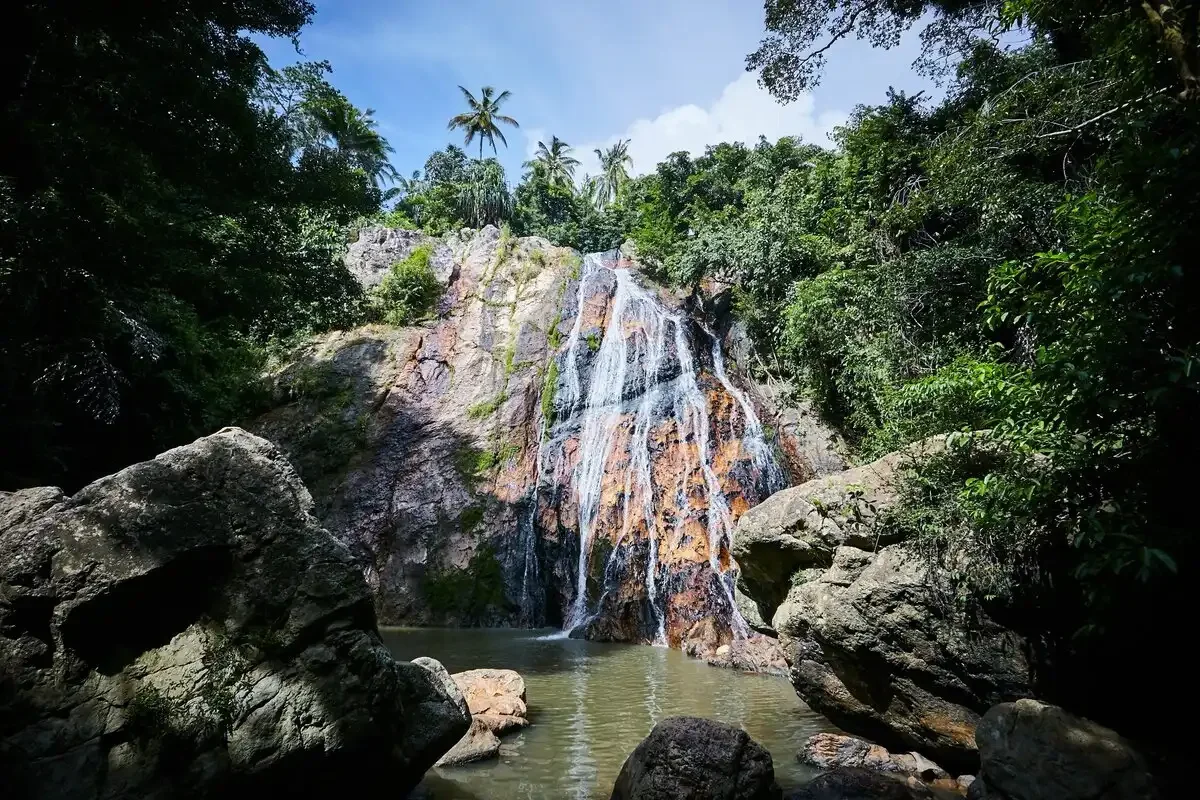 Na Muang Waterfall surrounded by tropical forest on Koh Samui Island.