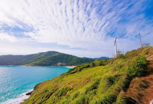 Private Phuket City Tour – panoramic view from Windmill Viewpoint overlooking turquoise waters in Phuket with Phuket Travel Store.