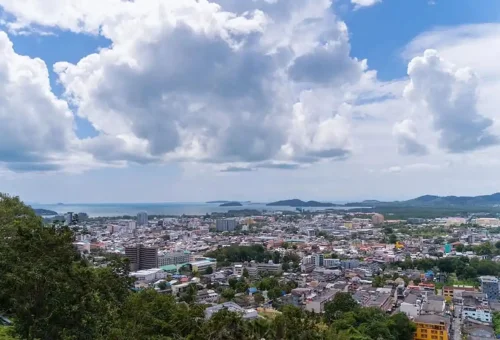 Private Phuket City Tour – panoramic view over Phuket City from Khao Rang Hill viewpoint with Phuket Travel Store.