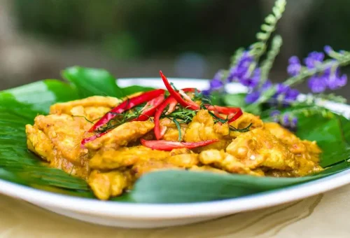 Homemade Thai yellow curry prepared by students at Ya’s Thai Cookery School in Krabi.