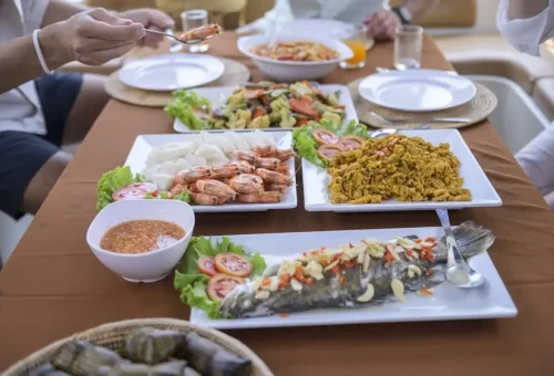 Seafood Thai lunch served on a private speedboat tour to James Bond Island with Phuket Travel Store.
