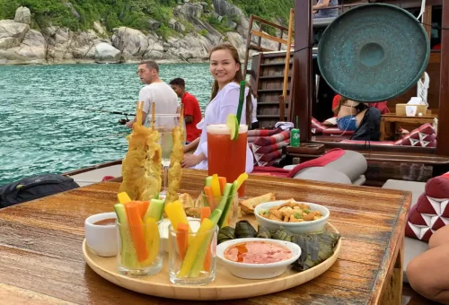 Koh Samui coastline at sunset from cruise boat