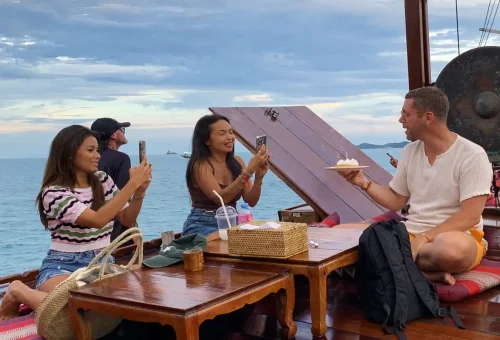 Sunset cruise deck with drinks Koh Samui