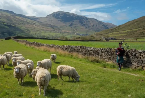 scotland sheep, countryside, bag pipes