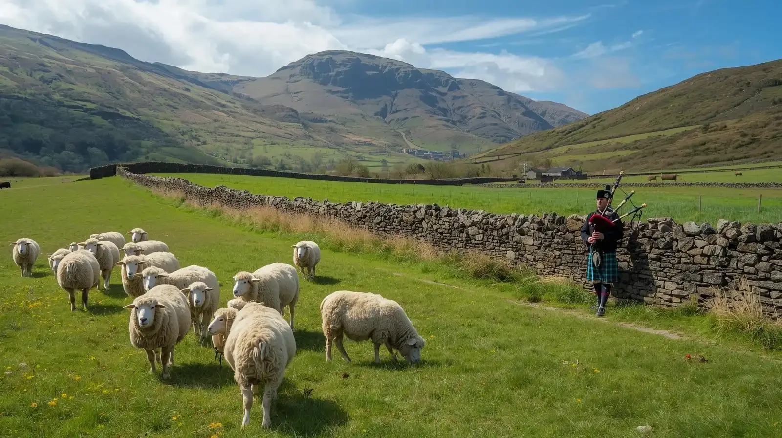 scotland sheep, countryside, bag pipes