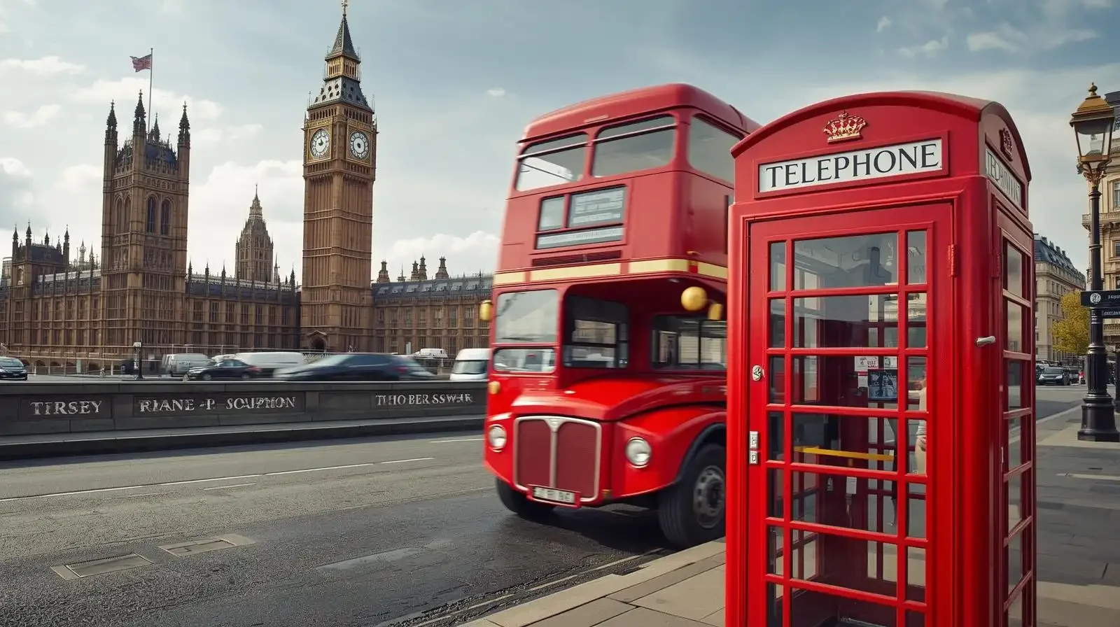 london bus, houses of parliment, red phone box