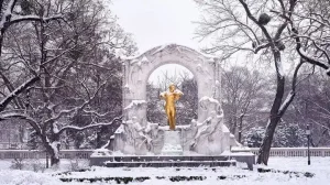 Mozart Statue Winter Vienna Austria 1